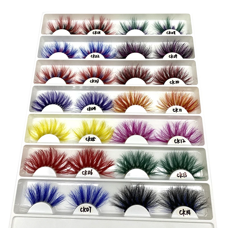 

Free Sample Wholesale Colorful Mink Lashes Colored Eye Lash 25mm Mink Colored Eyelash Strip with Eyelash Packaging Box Custom