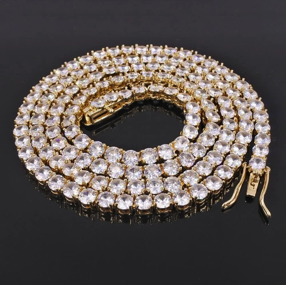 

Diamond hip hop 1 row diamond necklace single row of Europe and America HIPHOP jewelry 5MM 1 Row CZ Gold Tennis Chain