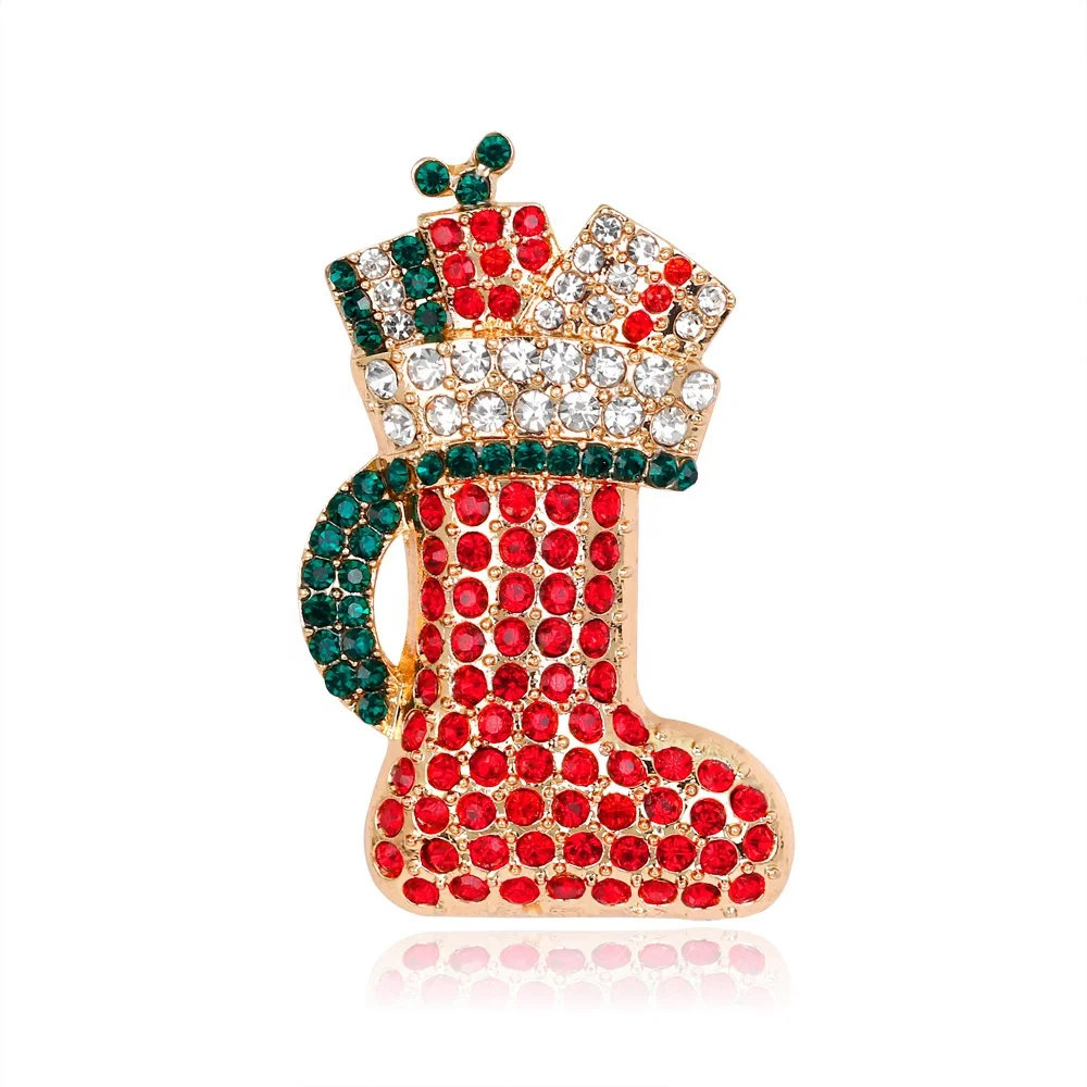

Fashion Zinc Alloy Enamel Rhinestone Lovely Orange Santa Claus Socks Brooch Pin Christmas Jewelry, Red