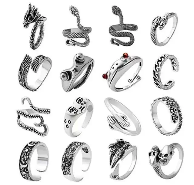 

European and American punk hip hop new Octopus snake frog ring opening retro men's and women's ring sets, Picture shows