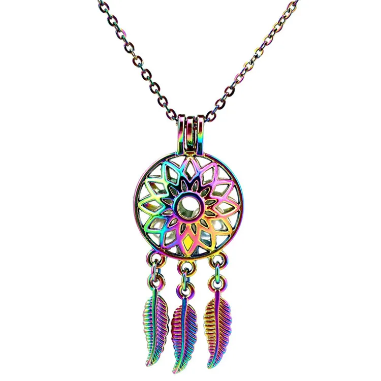 

Rainbow Flower Dreamcatcher Diffuser Locket Necklace Aromatherapy, Picture shows