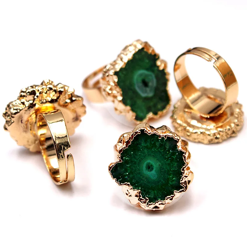 

2021 Natural Stone Ring Crystal Ice Plated Gold Open Hand Accessories Korean Edition Cross-border New, As picture