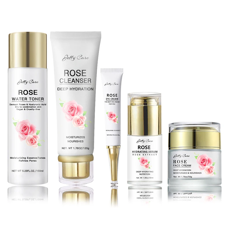 

OEM Beauty Face Firming Moisturizer Anti-wrinkle Natural Vegan Organic Private Label Rose Skin Care Set