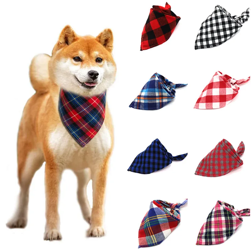

Dog Bandana Cotton Plaid Washable Bibs Pet Dog Bandanas Scarf Bow Tie Collar Puppy Cat Small Middle Large Dog Grooming Products, Customized color