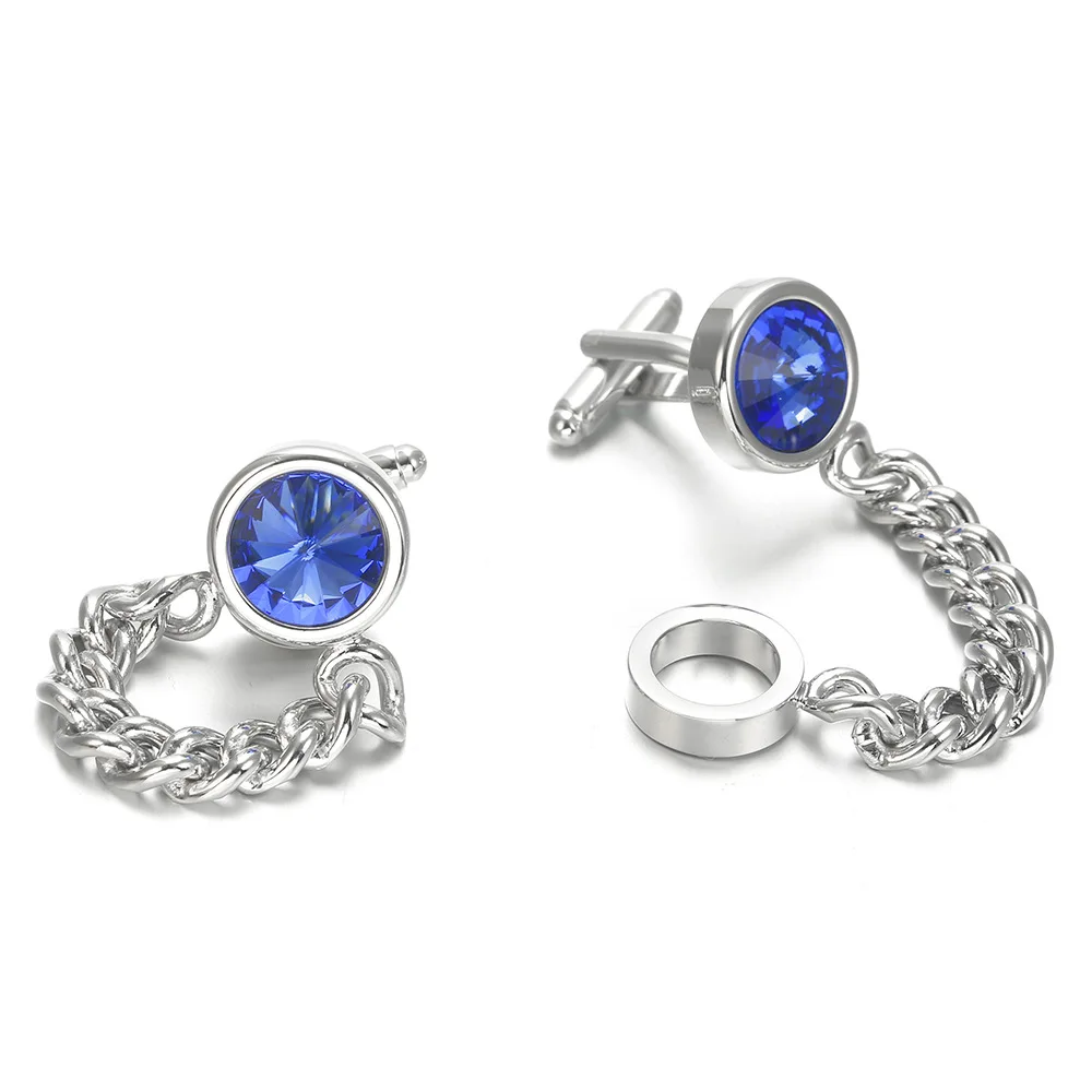 

Copper Alloy Jewelry France Style Sleeve Nails Shirt Button Blue Crystal Chain Cuff links Cufflinks for Fashion Suit Shirt