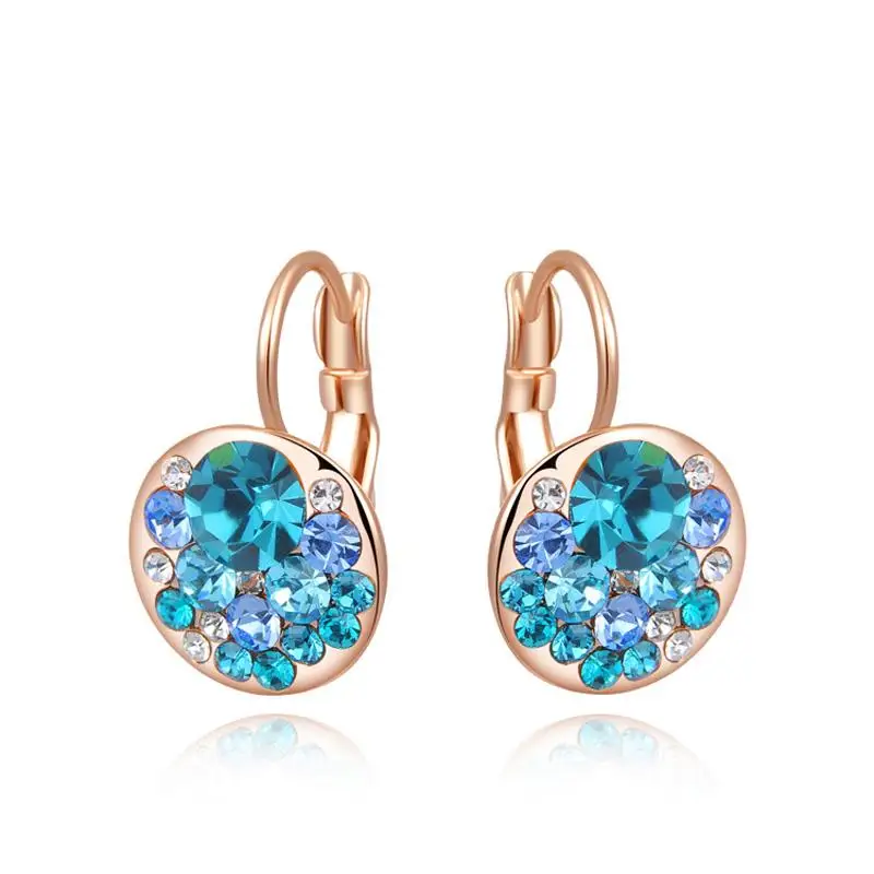 

Multicolored Crystal Earrings Women 14K Gold Plated Leverback Dangle Hoop Earrings, As the pictures