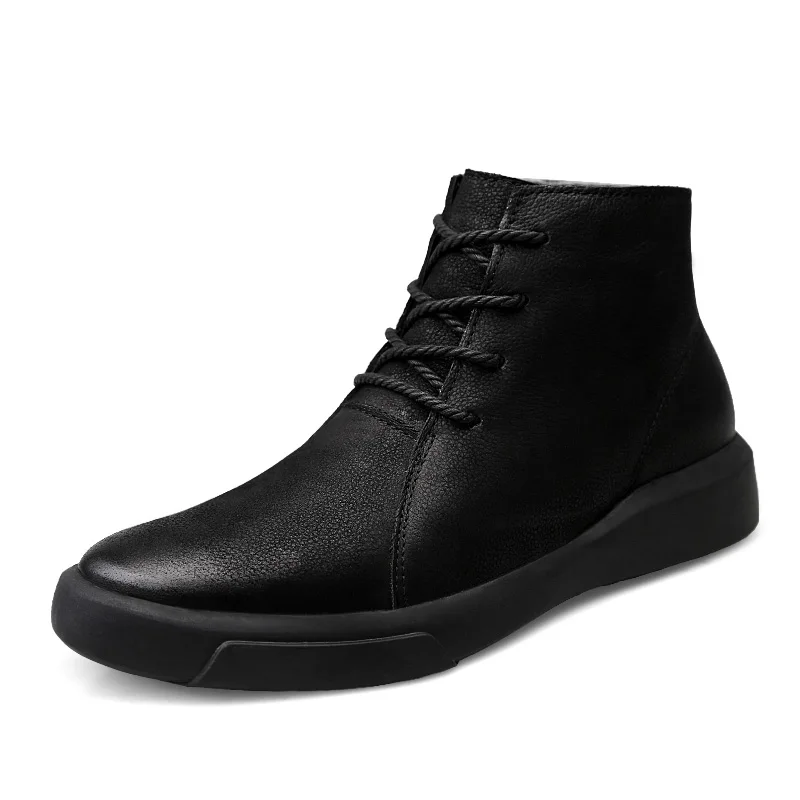 

New design comfortable soft lining lace-up ankle outdoor winter boots for men, Black