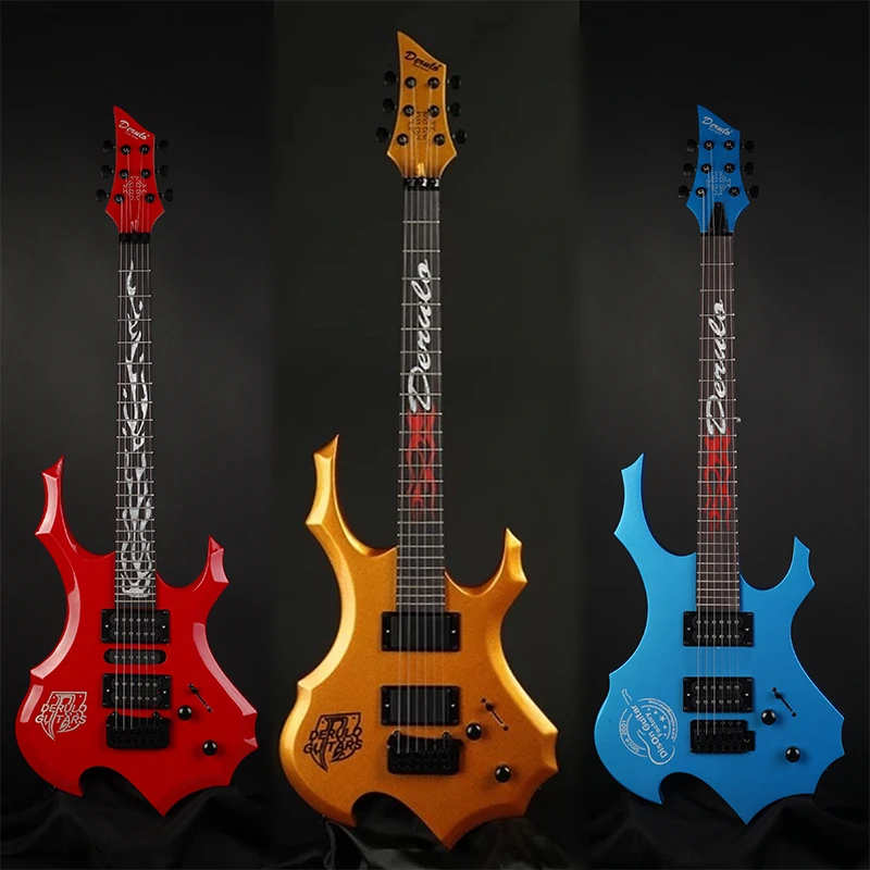 

Derulo High Quality Electric Guitar Flame shape OEM Special Modelling Matte Black Yellow Red Blue Factory Price