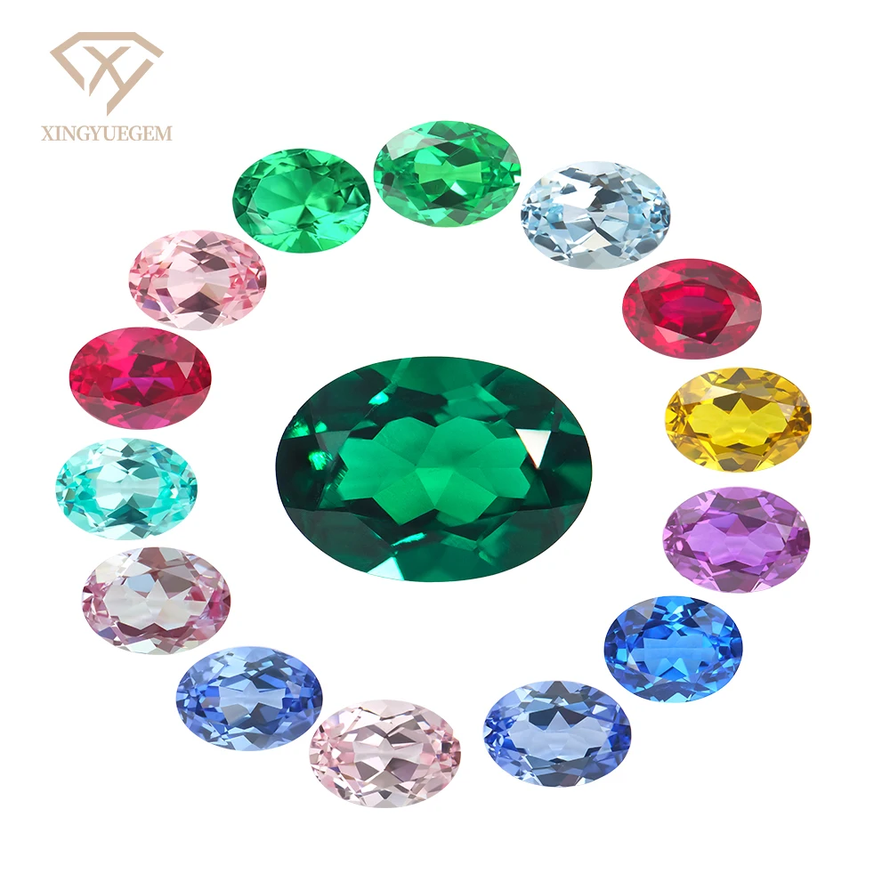 Wholesale Synthetic Colorful Loose Stones Lab Grown Gemstones 5*7mm Oval Cut Ruby Sapphire Emerald Collection for Jewelry Making