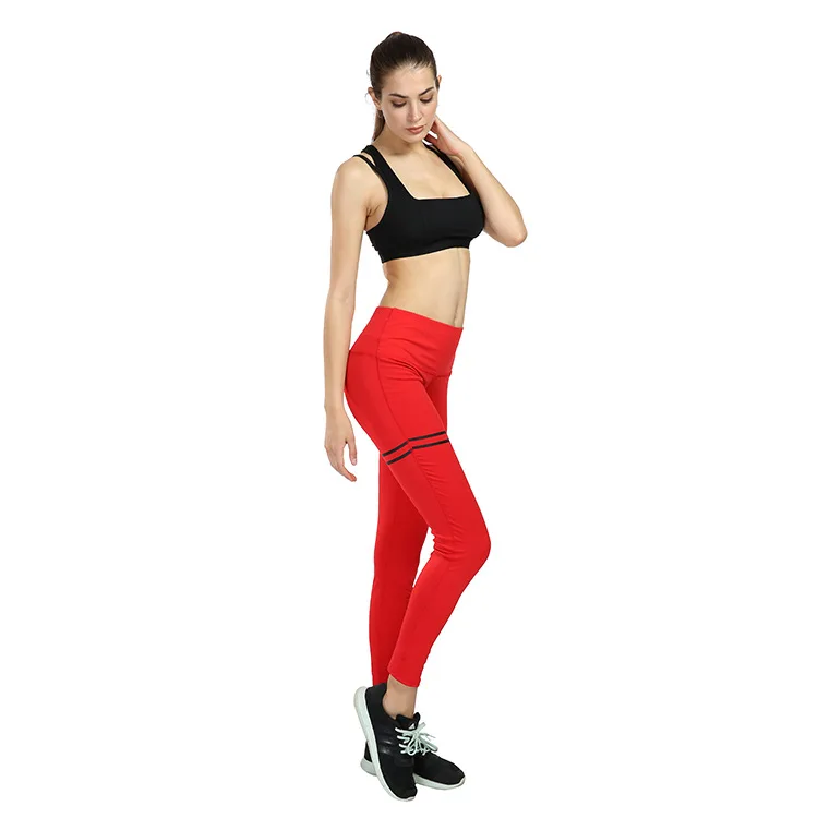 

Ladies high-waist yoga pants double ring flat offset tight-fitting sports leggings
