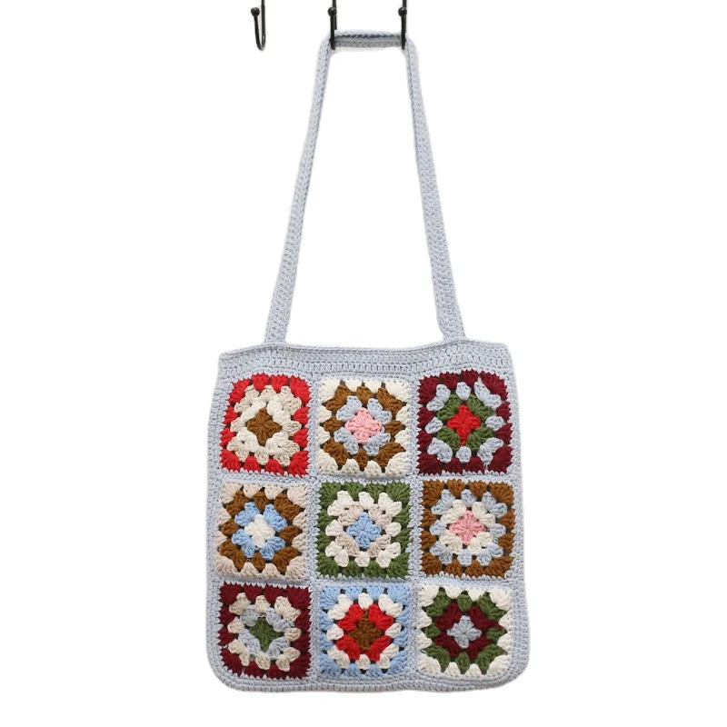 

New Summer Hand-Knitted Shoulder Bag With Flower Folding Bags, Camel