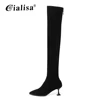 High quality genuine leather black over the knee heeled winter boots