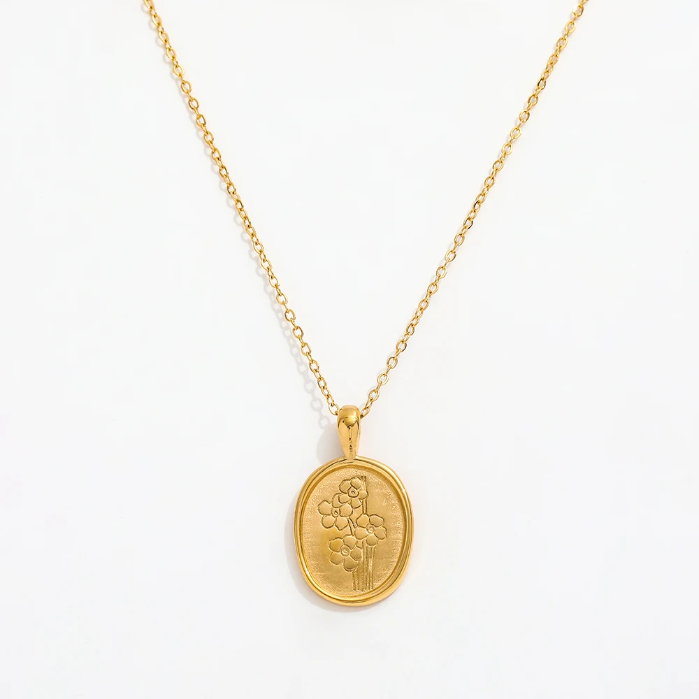 Joolim Jewelry 18K Gold Plated Flower Pendant Necklace Stainless Steel Necklace Wholesale