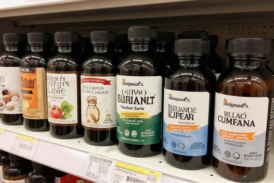 Black cumin oil bottles on Walmart shelf showing different brands and sizes