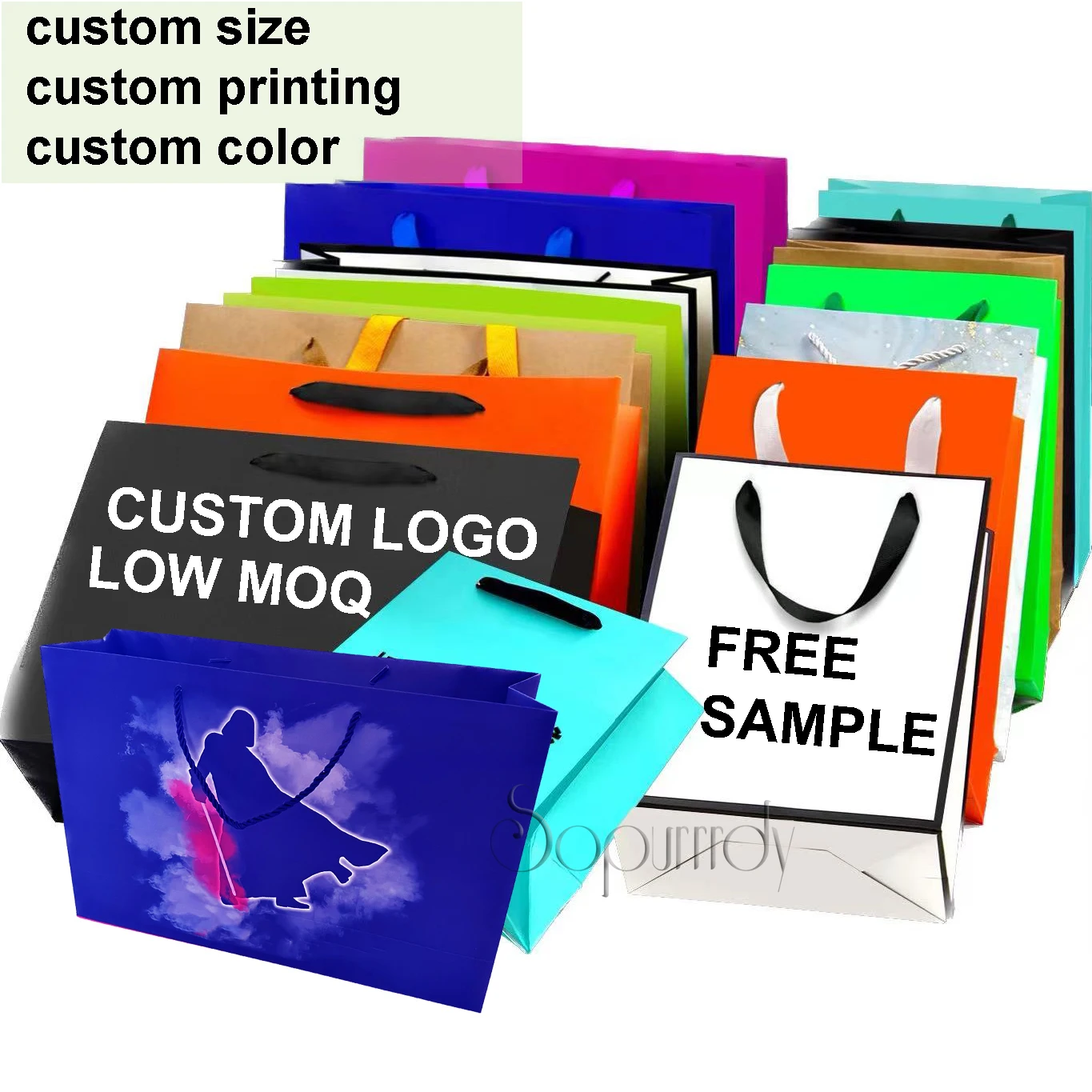 

Custom printer paper bags with your own logo luxury black brown white paper shopping tote bag packaging with handle