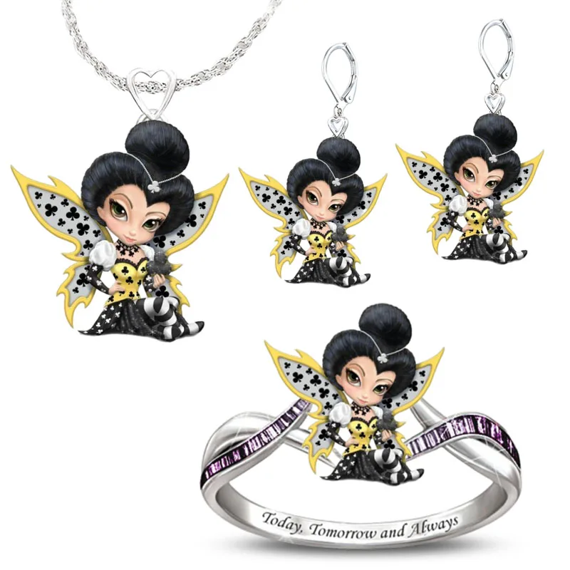 

Fashion children's princess set angel earrings cartoon ring cute necklace