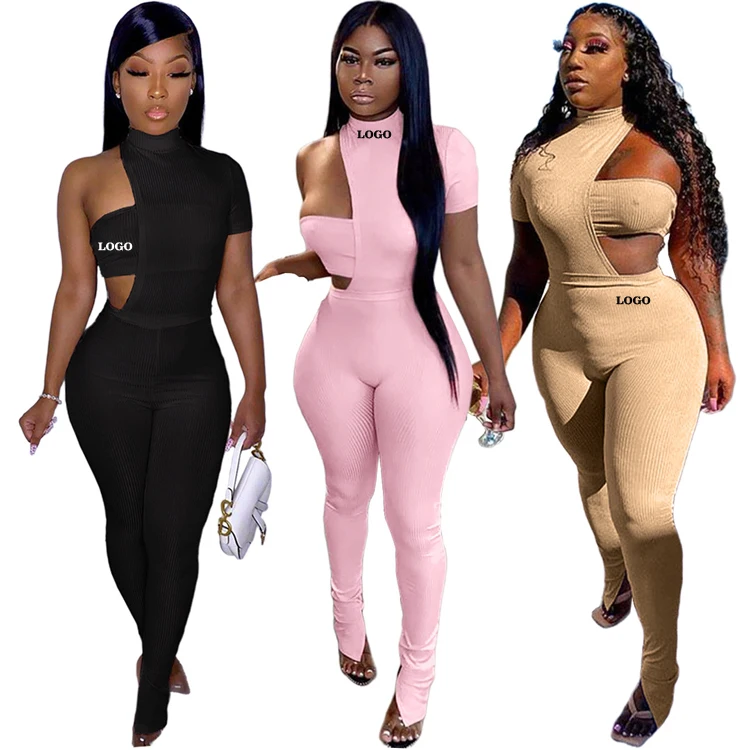 

Free Shipping America's top women casual one piece pants spring 3 pcs one shoulder fashion custom jumpsuits set, Customized color