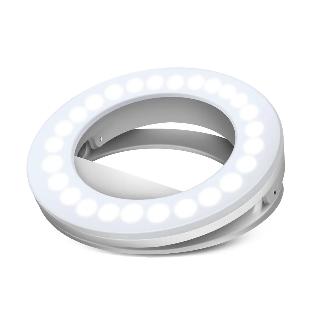 

Dimmable Clip on Phone Camera USB rechargeable big battery 40 Led Ring Beauty led L05 selfie ring light for All Mobile Phones, White