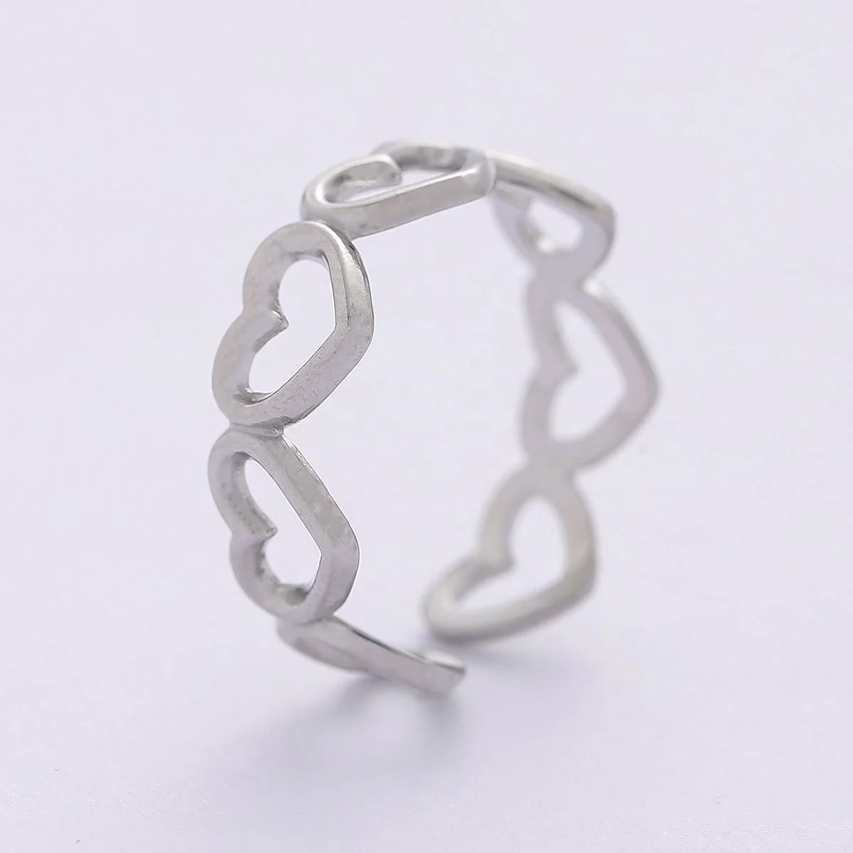 

Wedding party jewelry cuban ring silver color stainless steel adjustable heart ring for lovers