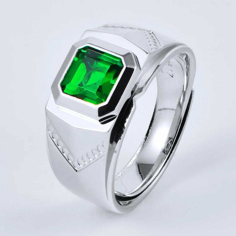 

Sterling Silver Jewelry Lab Grown Emerald Square Gemstone Solitaire Ring For Men