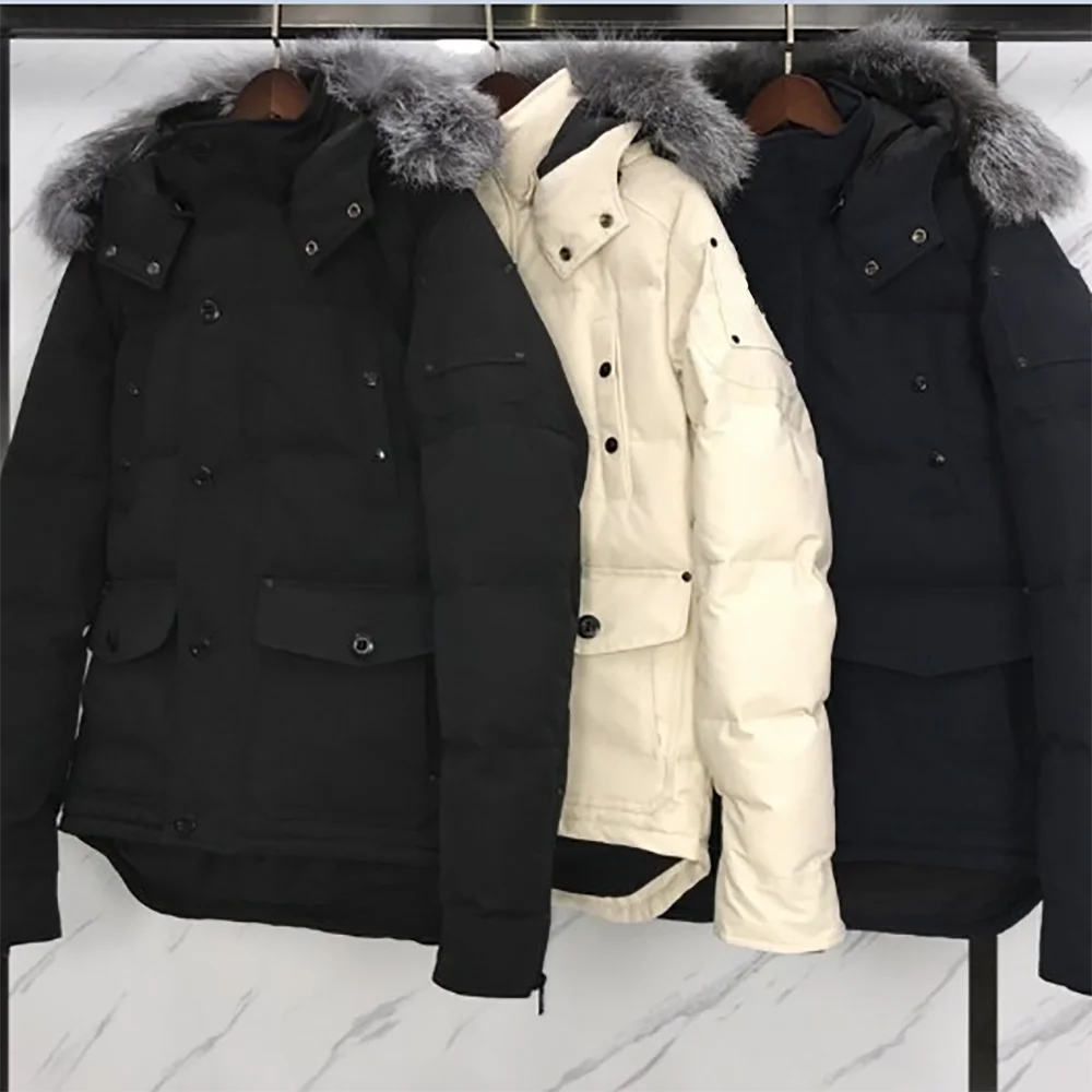 

Wholesales Hooded fox fur collar long moose men winter jacket big pocket Outdoor warmth Relaxed Duck down coat, Black white