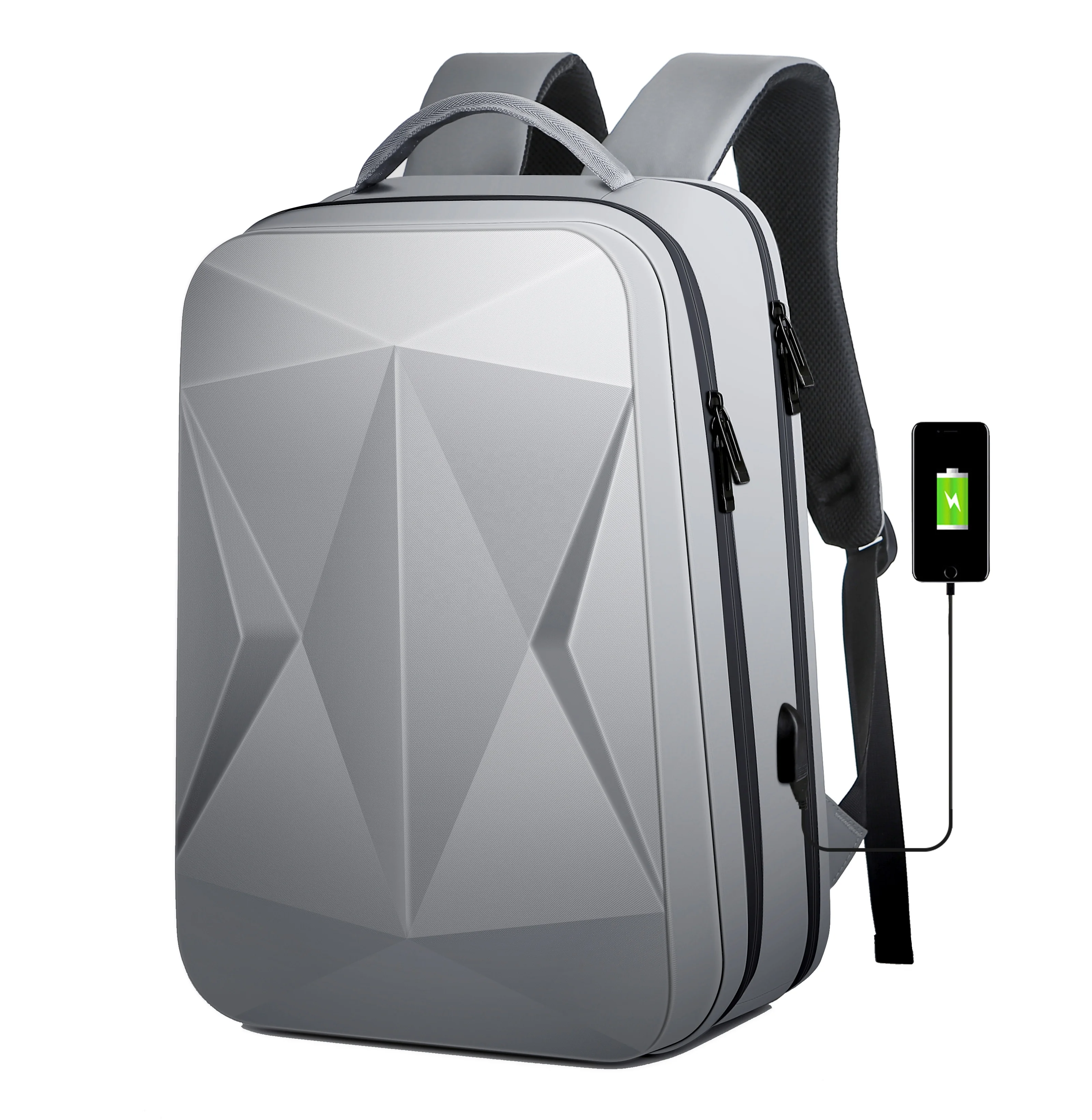 

Baoding Dianlun Manufacturing Waterproof ABS Hard Shell Briefcase Laptop Backpack #618, Black, silver