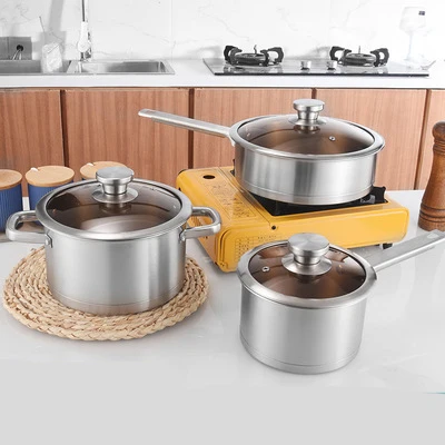 

430 food-grade thickened stainless steel pot with compound bottom soup pot frying pan milk pot cooker three-piece set, Customized color