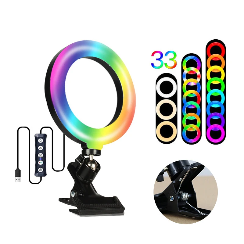 

LED RGB Ring Light For Laptop Desk Selfie Stick Video Photography 6inch Lamp Fill Light Wtih Tripod Clip On