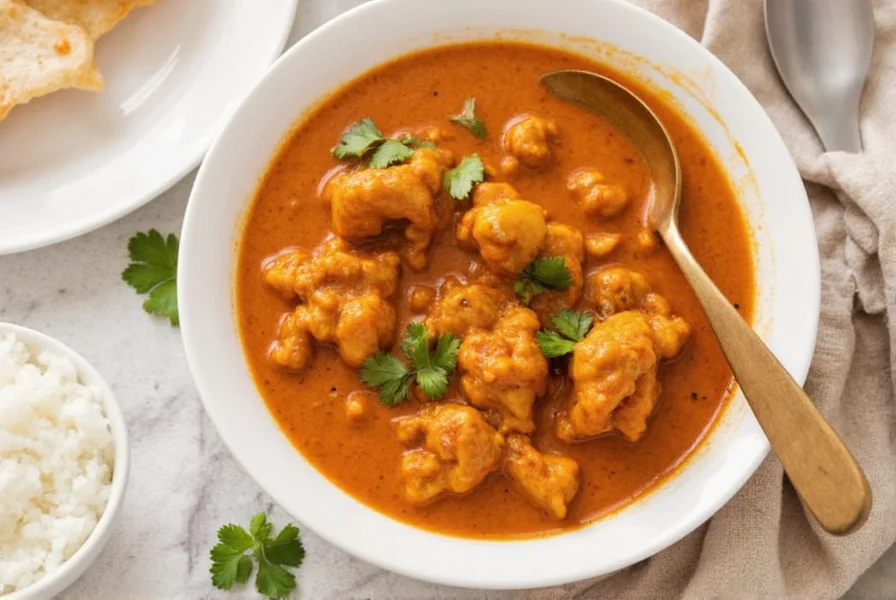 Traditional Indian butter chicken served in clay pot with basmati rice and naan