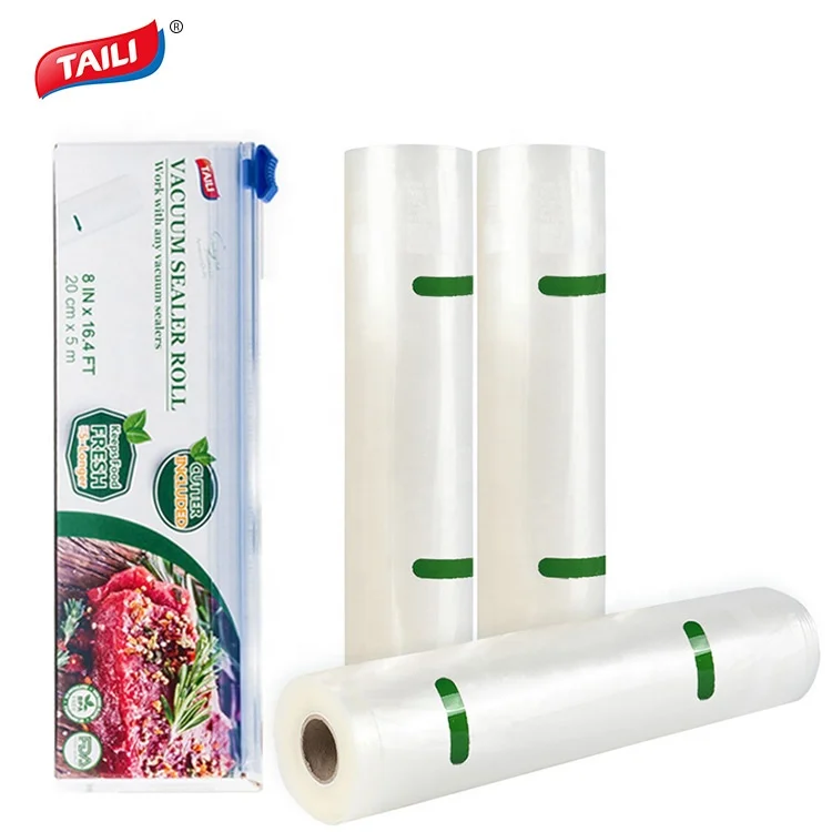 

TAILI BPA Free Reusable Embossed Saver Packaging Food Grade Sealer Cutter Box Rolls Vacuum Food Storage Bag, Transparent