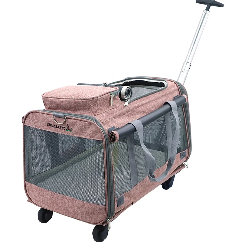 

Airline Approved Removable Wheeled Pet Carrier for Medium Pets, Pink/gray/blue