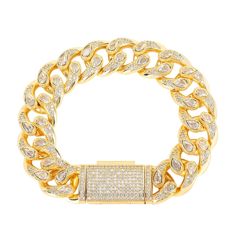 

Blues RTS New arrival 16mm Box Clasp copper micro pave eye zircon cuban link bracelet gold