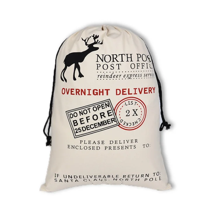 

Hot Sale Santa Sack Natural Cotton Canvas Santa bag Christmas gift bag wholesale with Drawstring, Customizable