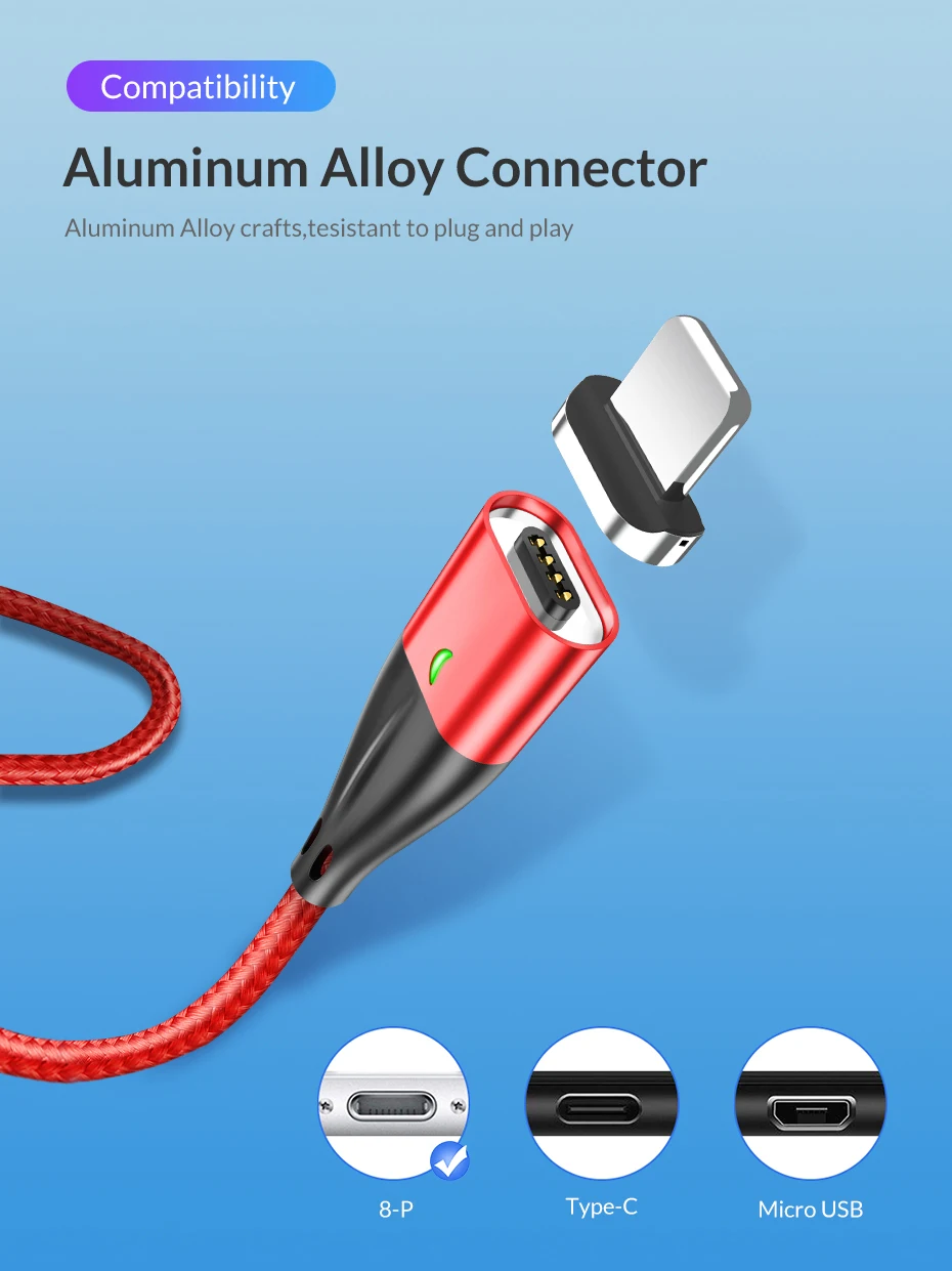 TOPK 1M AM61 Fast Charging Nylon Braided LED Phone Magnetic USB Charger Cable - ANKUX.COM