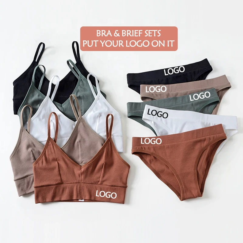 

Custom Logo Sexy Girls Thin Cup Bra Panties Wireless White Lingerie Women Wire Free Bra Brief Sets