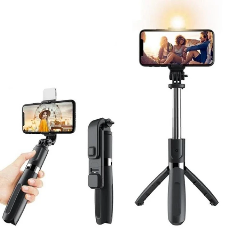 

Hot Sale L02s Foldable Wireless Selfie Stick Smart Phone Stand Tripod LED Fill Lights For YouTube Video Makeup, Black,white