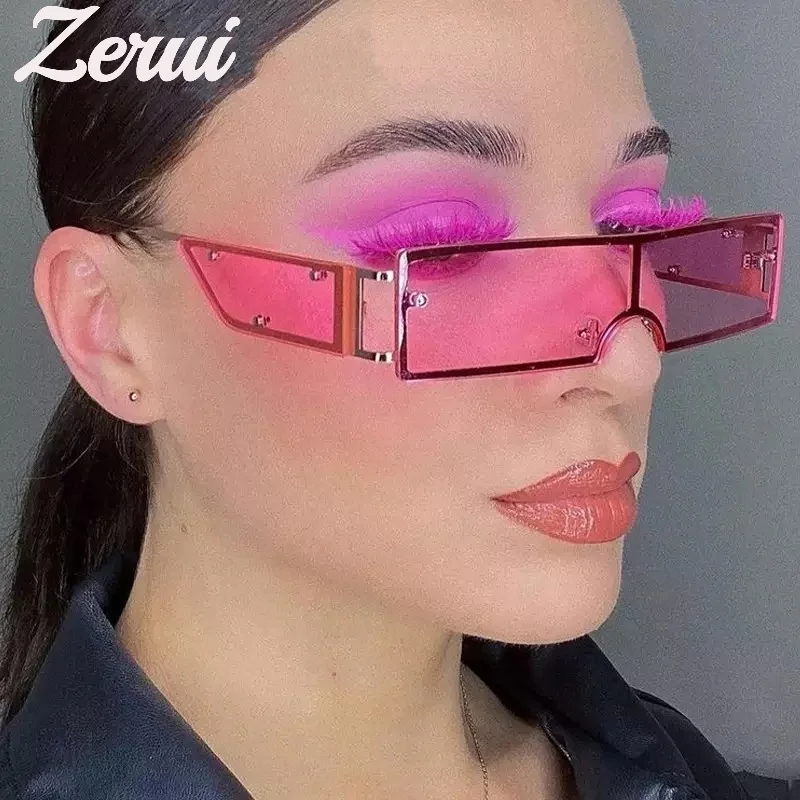 

Vintage One Piece Small Rectangle Sunglasses For Women Luxury Brand Alloy Gradient Sun Glasses Female Hip Hop Shades 2021 New, Multi-colored