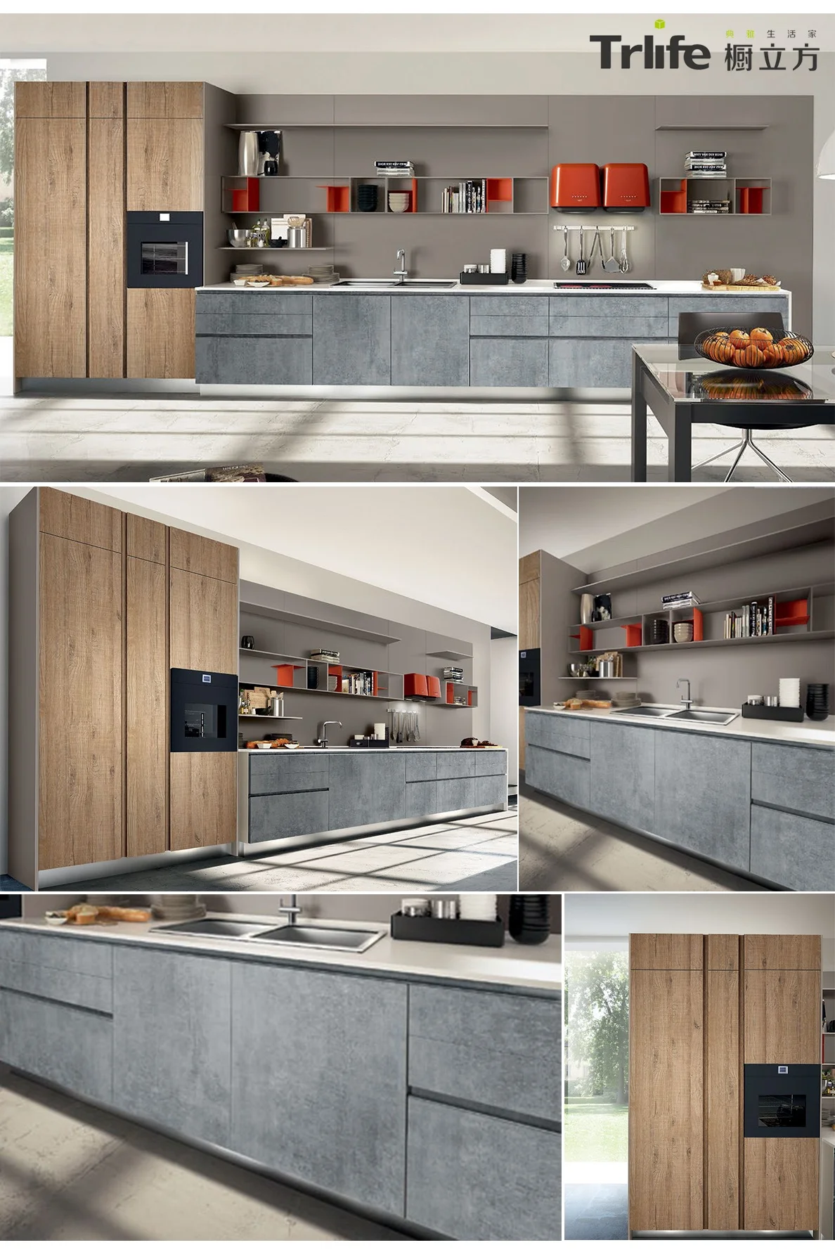 China Trlife prefab new model commercial Multi-layer plywood mdf laminate kitchen modular hanging cabinet