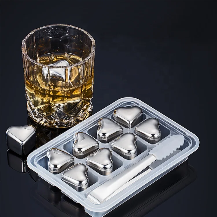 

8 set Reusable Ice Cube Stainless Steel Whiskey Stones Fathers Day Gift Set Reusable Whiskey Ice Cubes with Tongs and Trays, Sliver