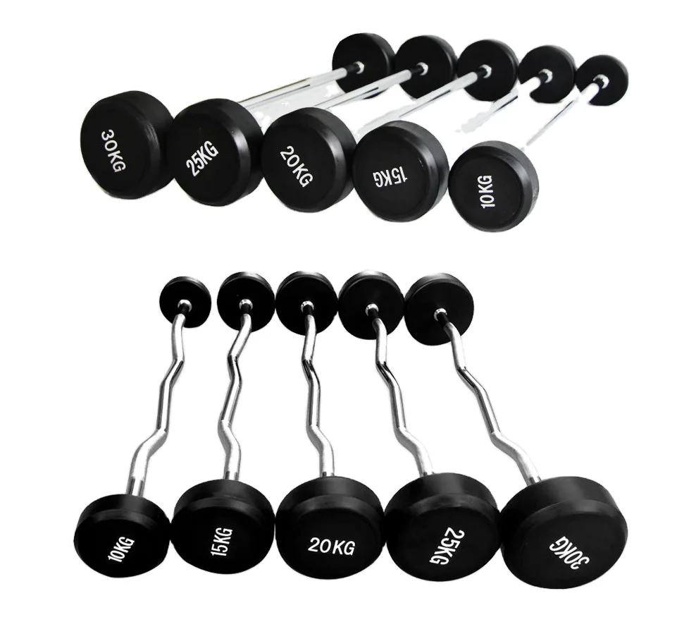 

Gym strength training 10/20/30kg fixed barbell round head barbell dumbbell rubber small barbell Olympic bar Squat Counterweight, Black