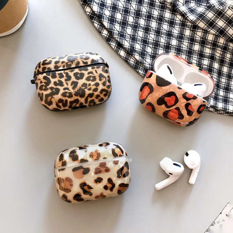 

Leopard cover for airpods 2 case pc earbuds accessories protective case for airpods, 3 colors
