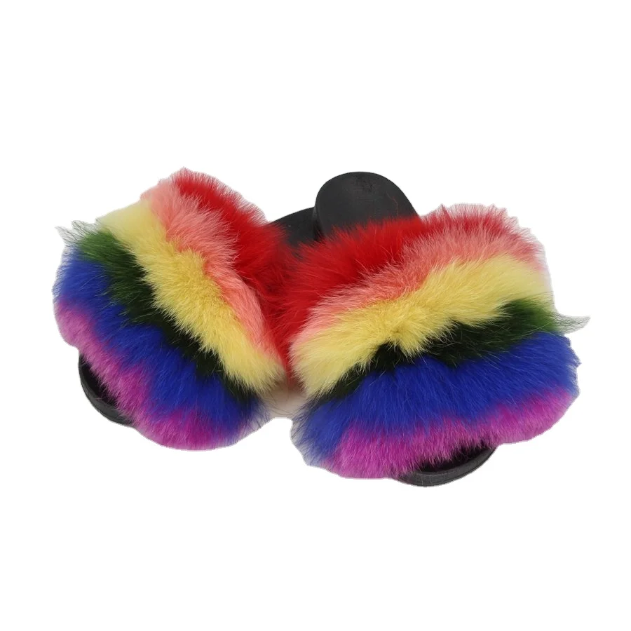 

QIUCHEN OEM PVC sole NEW summer women shoes real raccoon fur slipper luxury indoor slides flats fluffy big fox sandals, Over 50 colors