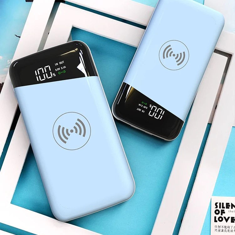 Digital display led light wireless portable power bank mobile ultra thin wireless charger power bank 10000mAh