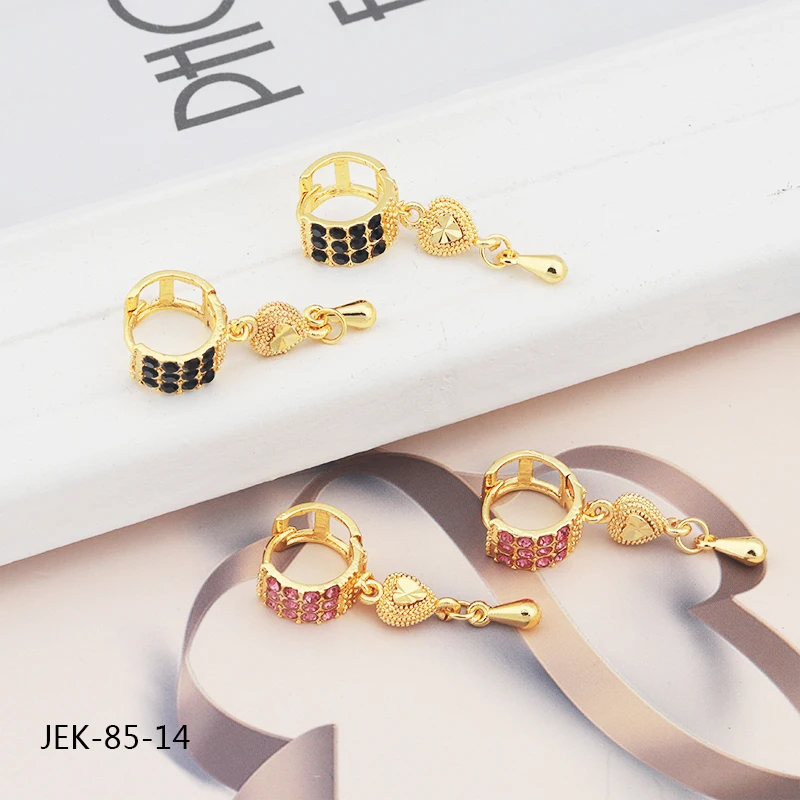 

JXX Luxury Feather Pendant 24K Gold Earrings Fashion Charm Creative Round Flat Blade Pendant Ear Buckle
