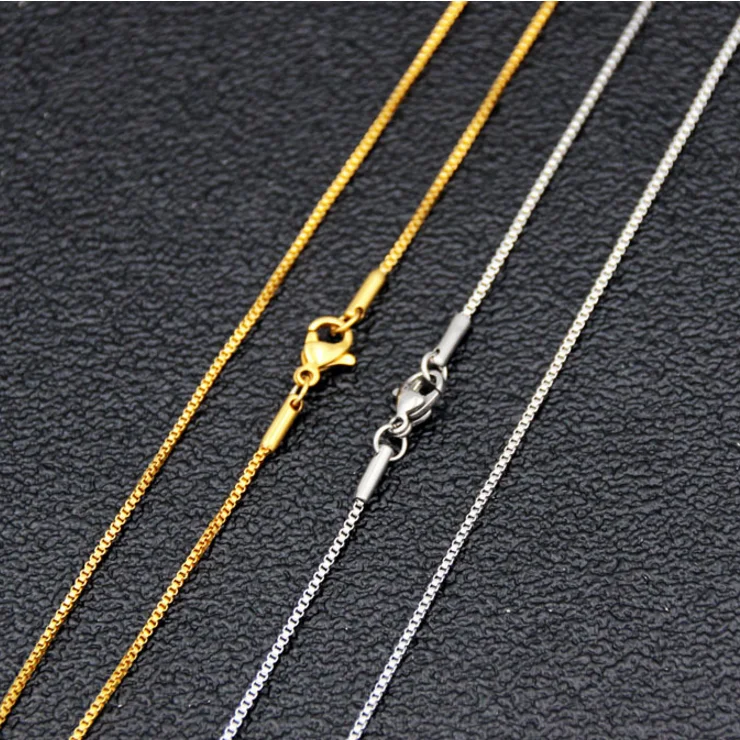

Hainon wholesale 18 20 inch 1.1mm gold plated box chain necklace for women men Stainless steel necklace chains, Gold/rose