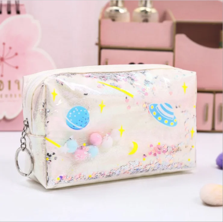 

Portable Cute Glitter Liquid Sand PVC Laser Makeup Bags Waterproof Toiletry Storage Bag, Purple, pink, gray, white