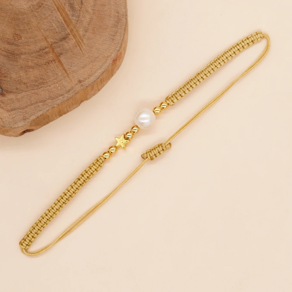 

Go2boho New In Natural Pearl Bead Gold Plated Star Charm Handmade Friendship Bracelet Woven Braided Jewelry