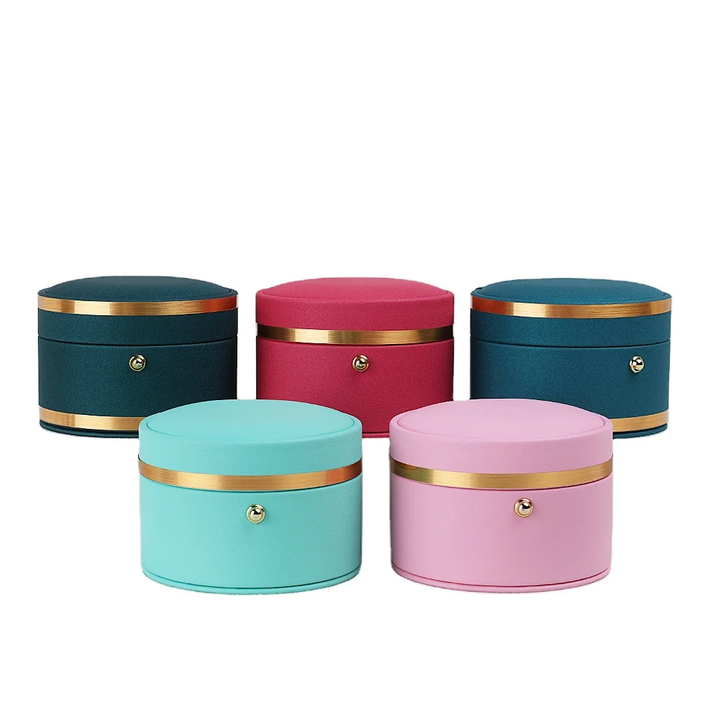 

Custom new design 5 color PU leather jewelry box packaging for pendant Ring, Blue pink green red skyblue