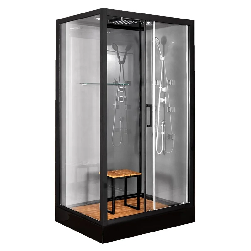 
black painted aluminum framed enclosed cubicle shower door cabin with one seat for the old  (62147798550)