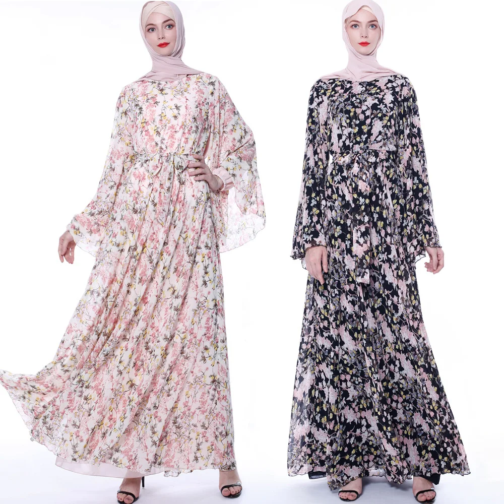 

LSY216 2019 Fashion floral women's hijab dress Islamic Clothing Fashion Front Open Kimono Arabic Style Dubai Muslim Abaya, Shown